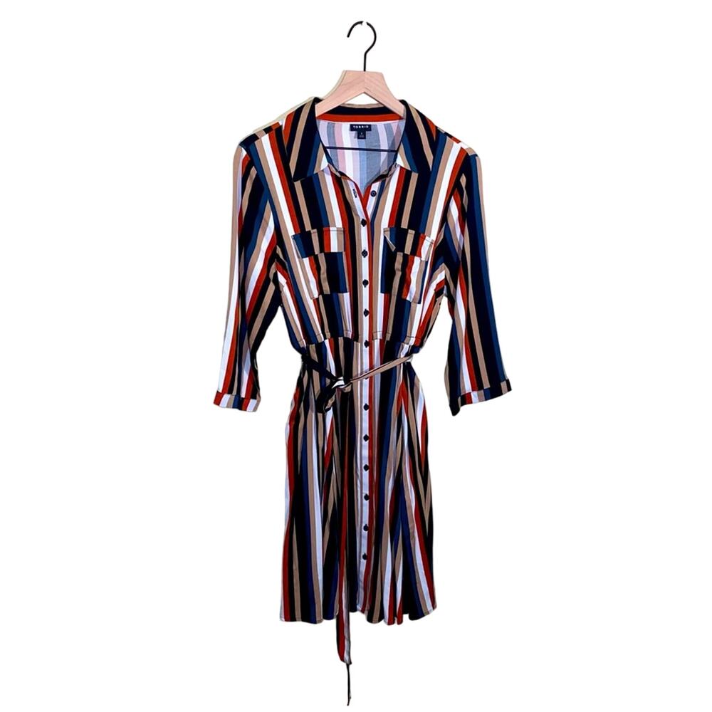 TORRID striped buttonup shirt dress w belt 2X work wear light academia